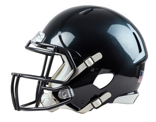 Fototapeta premium Image of close up of american football black helmet isolated on white background