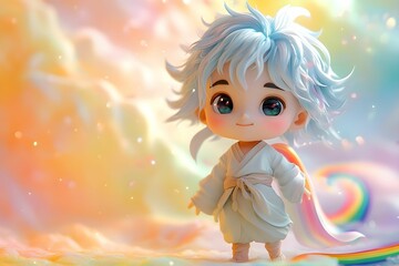 A 3D cute -style illustration of a deity, featuring vibrant and well-designed colors. The cute, stylized figure blends traditional elements with playful design, creating a charming and eye-catching vi