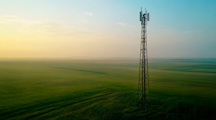 Obraz premium Base station receiver on a tall tower, transmitting data to remote locations