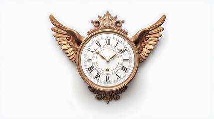A decorative wall clock with wings, blending elegance and functionality.