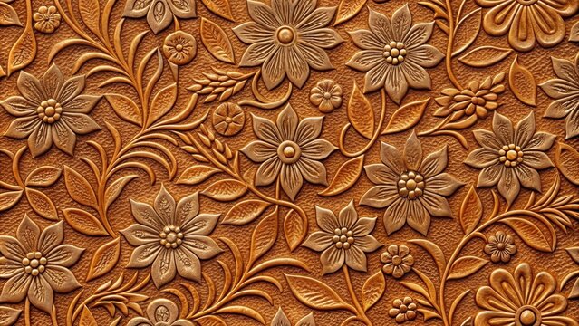 Seamless embossed leather flowers and leaves texture for design projects, embossed, leather, flowers, leaves, texture