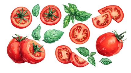 A vibrant collection of fresh, ripe tomatoes and assorted vegetables, showcasing a healthy and organic selection perfect for salads and nutritious meals