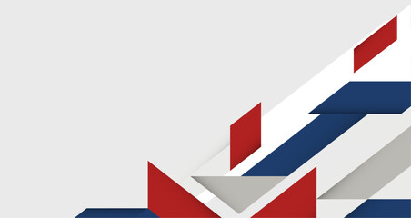 abstract composition featuring interwoven shapes in red, white, and blue, creating a dynamic visual effect