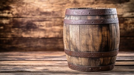 Fototapeta premium Wooden barrel texture background with rustic, aged wood details.