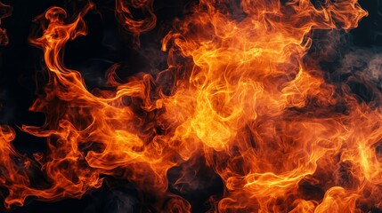 Vibrant flames dance against a black backdrop, revealing their beauty and raw power in vivid colors.