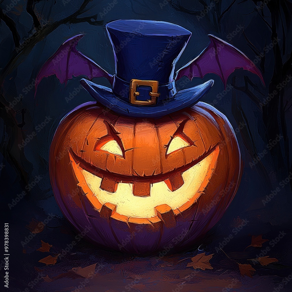 Canvas Prints jack-o'-lantern with hat and wings