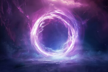 Enchanted Portal on an Alien Planet, a mystical gateway pulsating with vibrant colors, surrounded by ethereal landscapes and shimmering stars in a cosmic expanse.