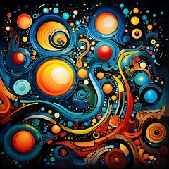 Obraz premium Abstract cosmic design with colorful swirls and celestial elements.