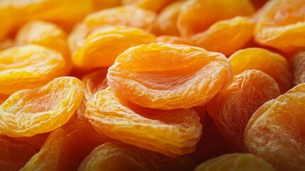 42. Detailed shot of dried apricots in motion, highlighting their bright orange hue and soft, chewy texture, presenting them as a healthy and gourmet snack
