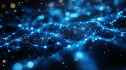 Abstract Glowing Blue Particle Wave with Bokeh Lights Generative AI