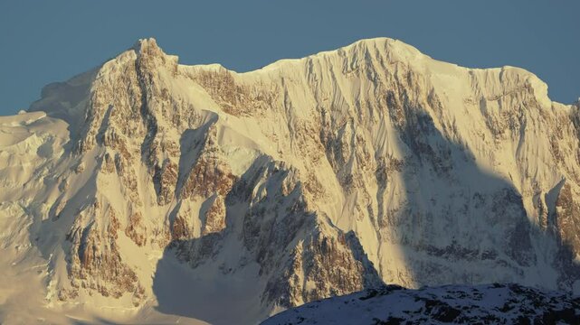 Snow-covered Adela Mountain in Patagonia, Andes Mountains, El Chalten, Argentina. Static, zoomed-in view