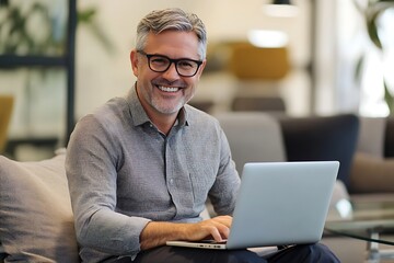Middle Aged Entrepreneur Working On Laptop