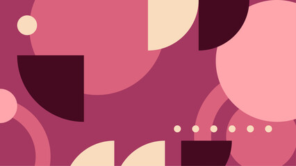 Abstract geometric illustration with pink and burgundy circles and semi-circles creating a modern aesthetic. This abstract geometric pattern overlapping circles in shades of pink and burgundy