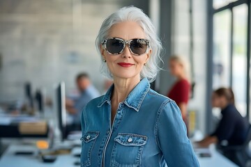 Professional Woman Standing in Modern Office Portrait