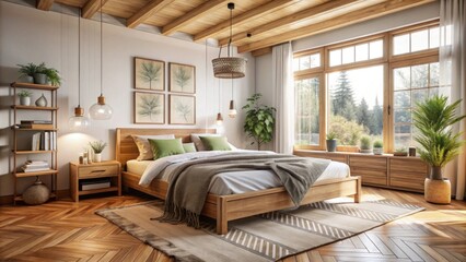 Fototapeta premium Modern living room with a fireplace featuring stylish furniture and cozy decor