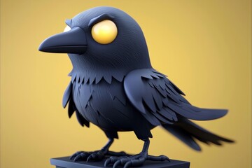 Cartoon Raven with Yellow Eyes 3D Render