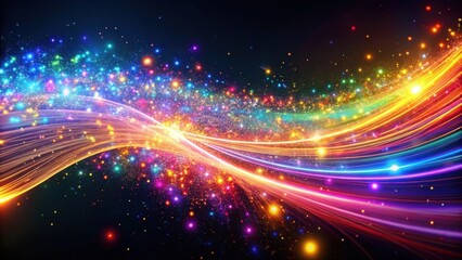 Obraz premium Colorful glowing light trails with multi-color particles swirling in abstract background, abstract, colorful