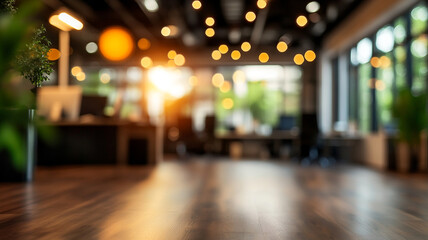 Bright and inviting workspace with warm lighting in modern office during evening hours