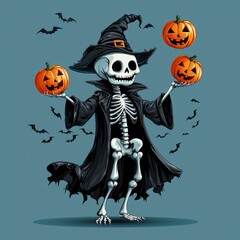 Skeleton Juggling Pumpkins for Halloween