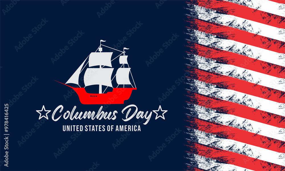 Wall mural happy columbus day , columbus day celebration with the us flag, we will be closed on columbus day.