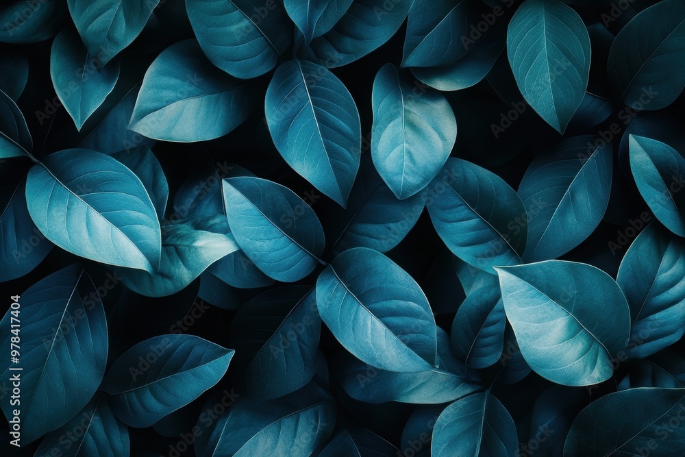 Poster a close-up of lush, dark green leaves creating a serene and calming visual effect.