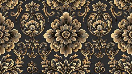 Ornate gold floral pattern on a dark background.
