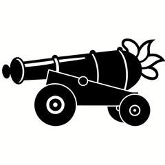 Vintage Cannon Silhouette Icon with Cart Wheels in Bold Black Design