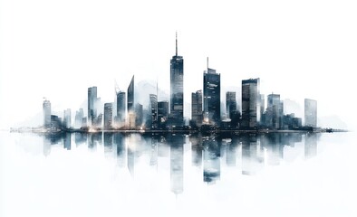 Fototapeta premium Cityscape Watercolor Reflection