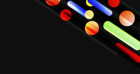 vibrant shapes and lines in various colors against a dark backdrop, creating a dynamic visual effect