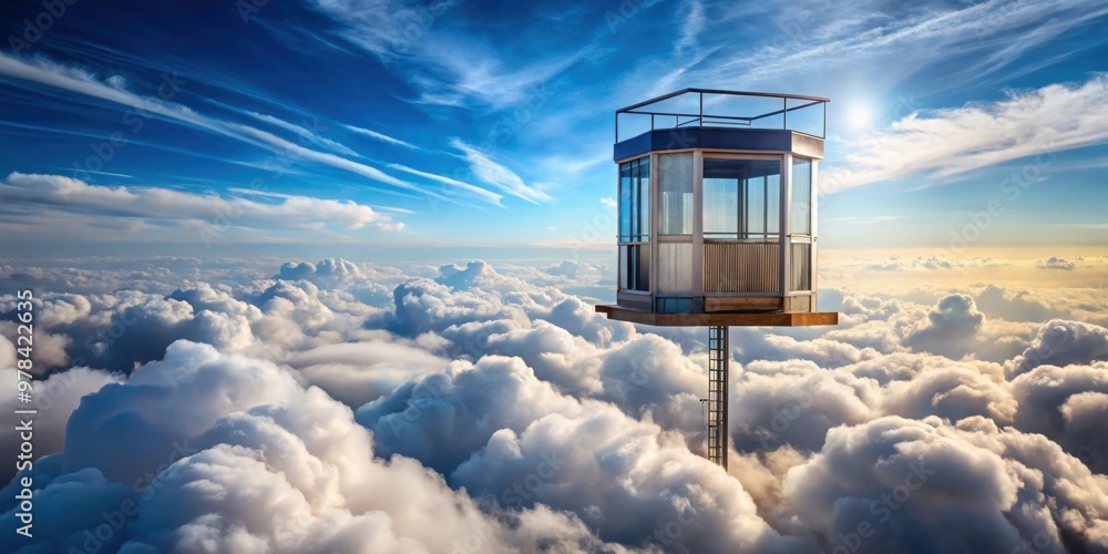 Wall mural empty sky elevator floating in the sky with fluffy clouds in the background , sky, elevator, clouds,