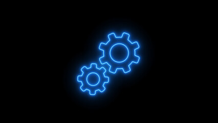 Neon Settings, Gear Line Icon. glowing gear on black background.