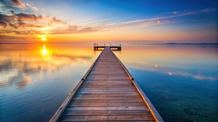 Fototapeta premium A tranquil pier stretching out into calm water at sunrise, tranquil, pier, serene, water, sunrise, peaceful, dock