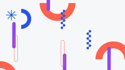 Modern abstract geometric pattern with vibrant red blue and purple shapes on a light background. This abstract image features a dynamic composition of geometric shapes in red blue and purple