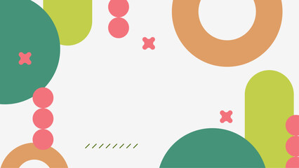 Colorful abstract geometric shapes in modern design with circles and lines on white background. This image features a colorful array of abstract geometric shapes including circles and lines