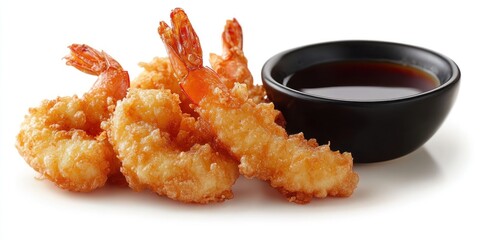 Deep-fried breaded shrimp with a dipping sauce
