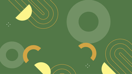 Abstract green background with geometric shapes and patterns for modern design concepts. This abstract image features a green background adorned with geometric shapes including circles and lines
