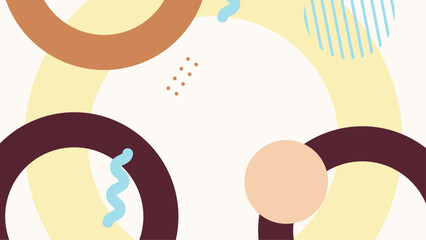 Colorful abstract geometric shapes pattern background with overlapping circles and wavy lines design. A vibrant and dynamic abstract background featuring a playful arrangement of geometric shapes