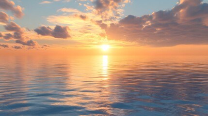 Beautiful illustration of a serene sunset over a calm ocean, hyper real, high quality, sharp images, graphic, illustration