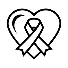 Heart ribbon icon for Cancer Awareness and Valentine's Day, symbolizing love and support 