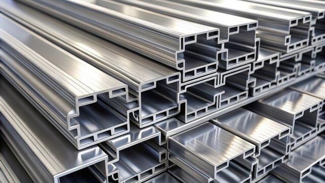 Cross section view of aluminum channels for industrial applications, manufacturing, fabrication, extruded