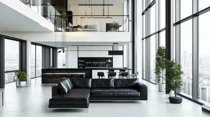 Modern Penthouse Living Room with City View