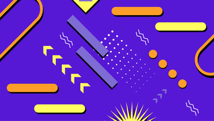 Vibrant geometric abstract background with colorful shapes and patterns on a deep purple backdrop. Dynamic and colorful abstract geometric background featuring an array of vibrant shapes and patterns