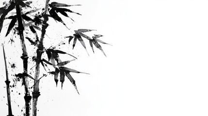 Bamboo Ink Painting: Artistic Sumi-e Illustration with Black Ink Splashes