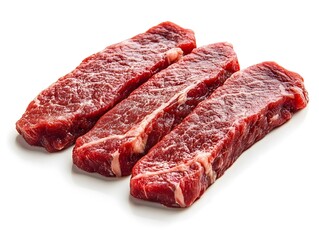 Fototapeta premium Three raw beef steaks isolated on white background.