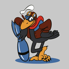 Cartoon Bomber Bird Pilot with Bomb Vector