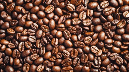 Fototapeta premium 27. Close-up texture of numerous roasted coffee beans, forming a continuous and visually appealing background