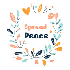 Spread Peace with Romantic Love Floral Flower Wreath Circle Frame Background