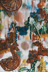 Fototapeta premium Lanterns hanging on a stand in the streets of Cholon in Ho Chi Minh City Vietnam during Mid Autumn Festival of Lunar Calendar 