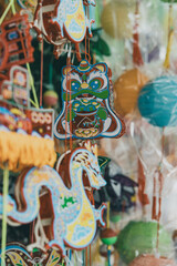 Lanterns hanging on a stand in the streets of Cholon in Ho Chi Minh City Vietnam during Mid Autumn Festival of Lunar Calendar
