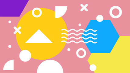 Colorful geometric abstract background with vibrant shapes and playful design elements. This image features a vibrant abstract background with geometric shapes circles triangles and hexagons
